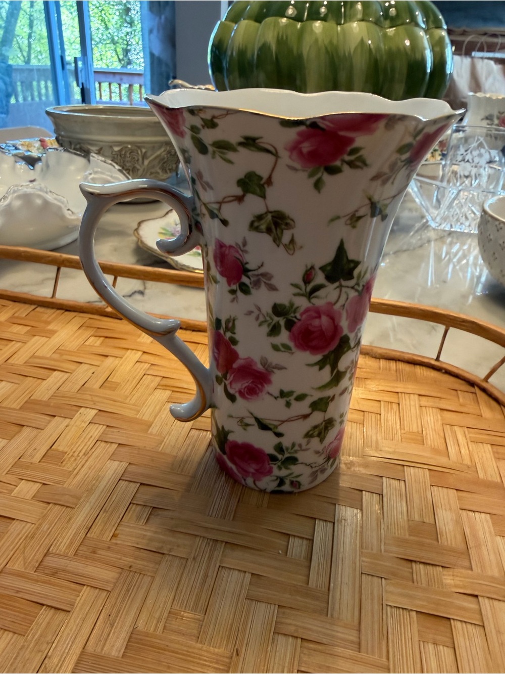 Vintage Floral Pink Rose Porcelain Pitcher - Elegant Home Accent